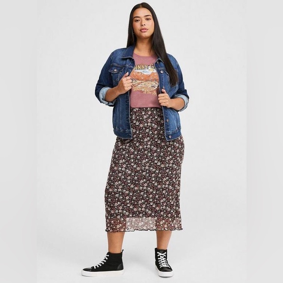 Torrid Womens Floral Midi Chiffon Skirt Size 3X Black Cottagecore Spring - Picture 2 of 10